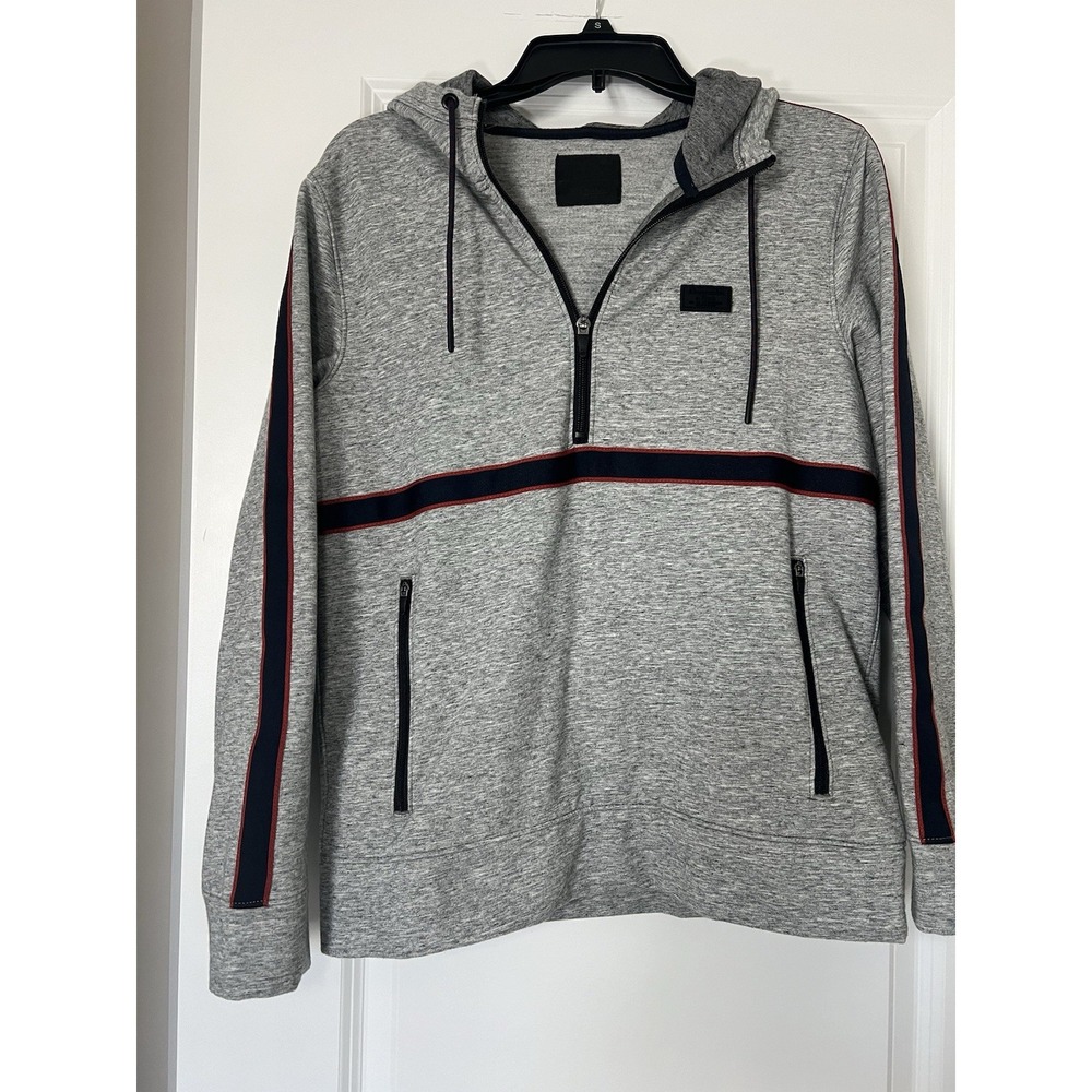 Abercrombie & Fitch Men's Quarter Zip Y2K Hoodie Blue Red‎ Stripe Size XS